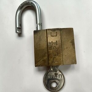 Vintage ILCO USA Brass Padlock w/ Key Hardened Steel Shackle U HAUL